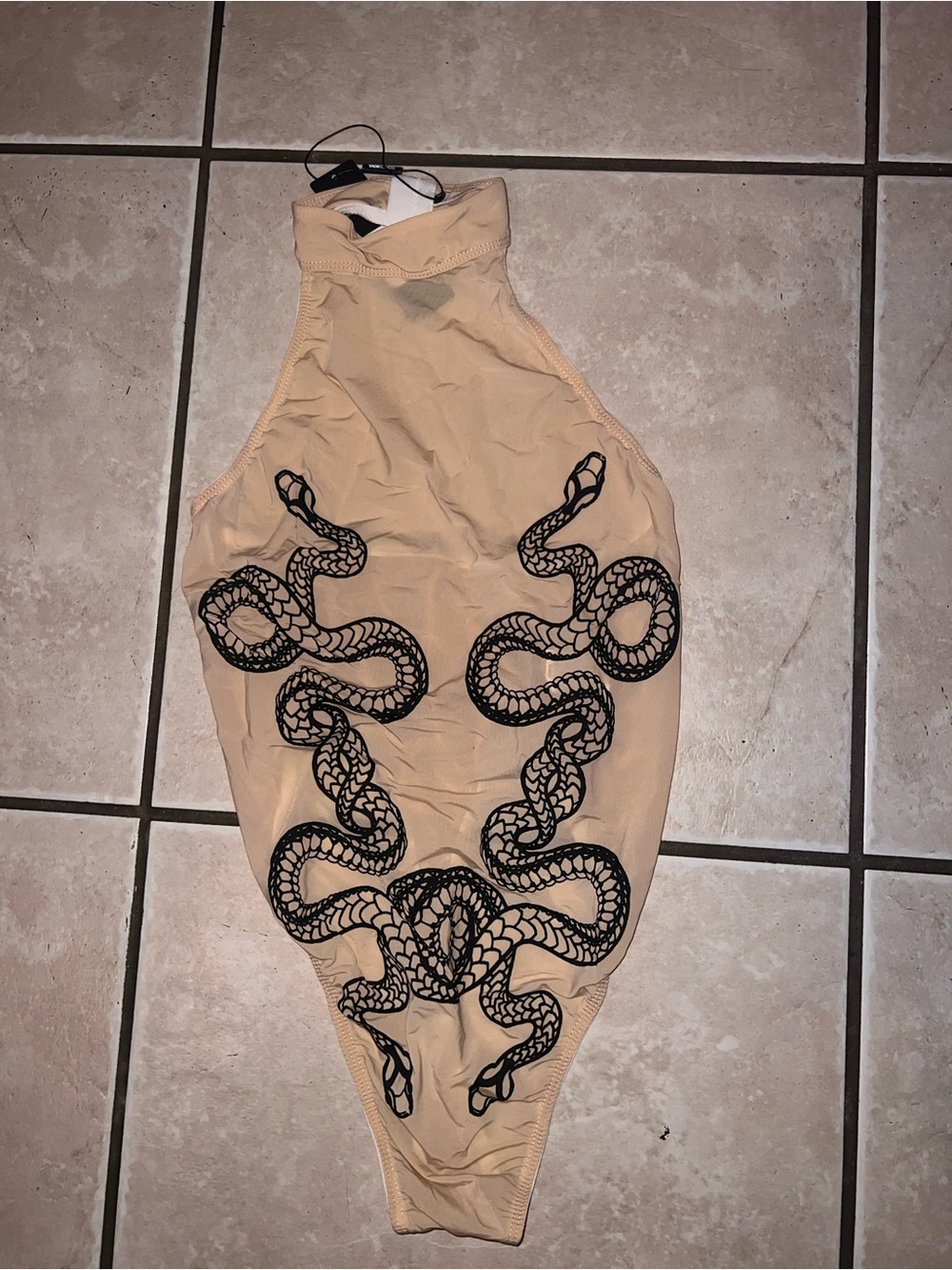 NET Fashion Nova Beige/Tan Snake Print Halter Bodysuit